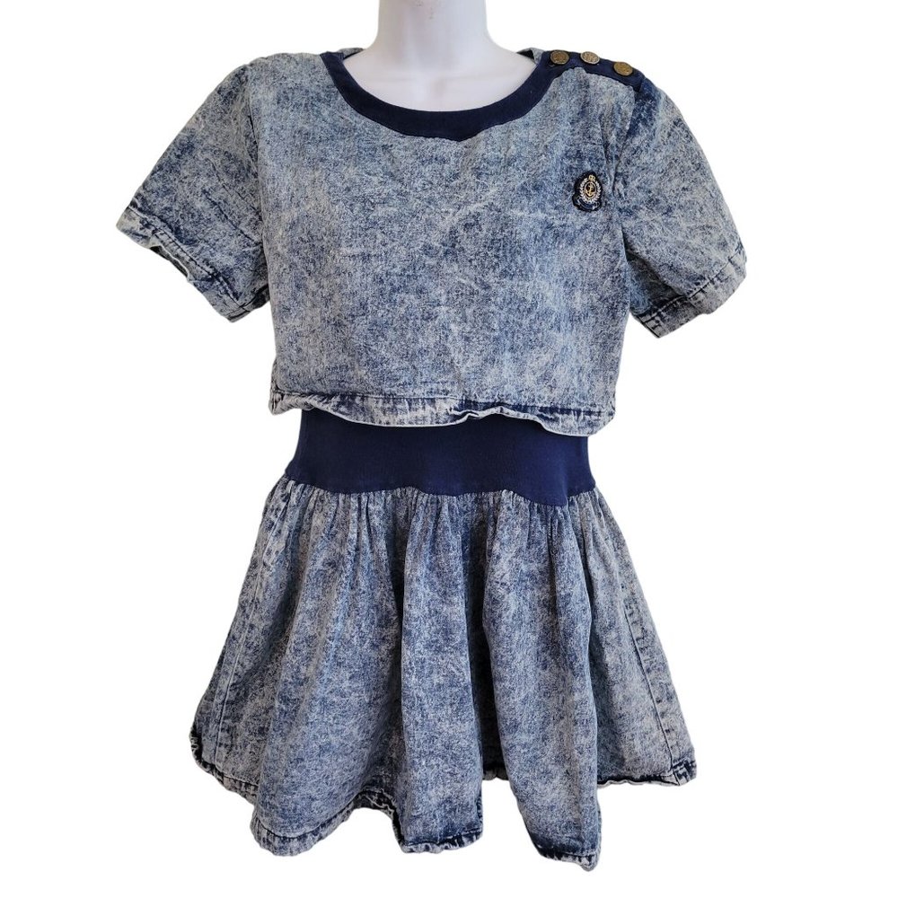 OOPS California 11 12 Acid Wash Jean Denim Dress Short Sleeves Nautical USA Grun
